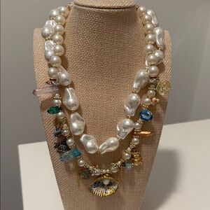 Elegant Pearl and Multicolor Charm Necklace